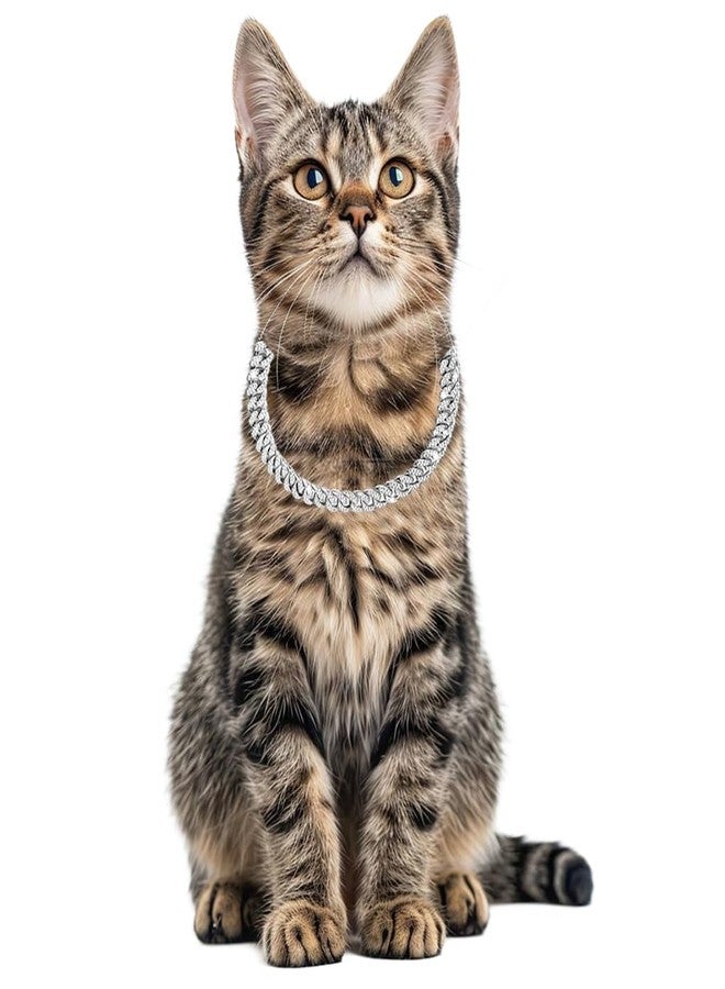 WeimoMonkey Silver Cuban Dog Collar,Cuban Link Dog Collar Necklace Diamond Metal Bling Choke Collar 13mm Wide Pet Jewelry for Puppy Small Medium Large Dogs Cats (14inch) - Image 3